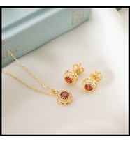 925 Ayar Gümüş Ocak Ayı Doğum Taşı ( Garnet ) Kolye - Küpe Seti