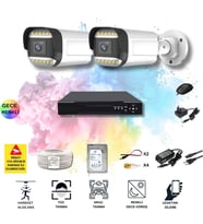 2 Kameralı Set - Yapay Zeka Özellikli Gece Renkli Gösteren 5MP SONY Lensli 12 Warm Ledli FULLHD Güvenlik Kamerası Seti 312W-104