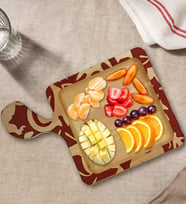 BK Gift Retro Motif Tasarımlı Kare Şeklinde Doğal Ahşap Servis ve Sunum Tabağı Model 2
