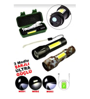 Lunaev USB Charge 2'si 1 Arada3W+1 W USB Şarjlı Ledli Polis El Feneri Metal Kasa Pls.kutu