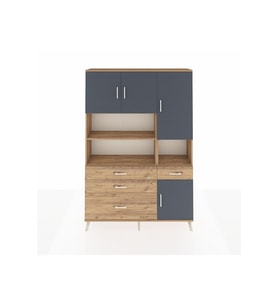 Arges Dolap 9 Raflı 4 Çekmeceli 4 Kapaklı 132x30x195 Çam-Antrasit/Çam