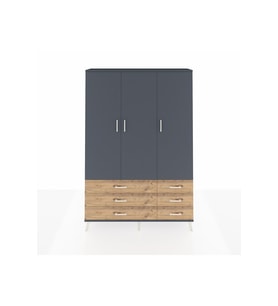 Arges Dolap 5 Raflı 6 Çekmeceli Tek Askılı 132x30x195 Antrasit-Antrasit/Çam