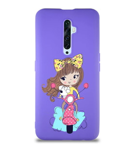 Oppo Reno 2Z Soft Premier Kapak Vespagirl Tasarımlı Silikon Kılıf - Mor (Şeffaf)