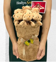 Kişiye Özel Fotoğraflı Büyük Boy Peluş Ayıcık Buketi - 7'li Peluş Ayıcık Buketi - Premium Tasarım