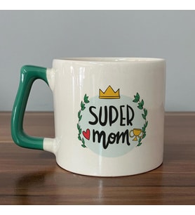 Super Mom Yazı Baskılı Yeşil Kulplu D Kupa