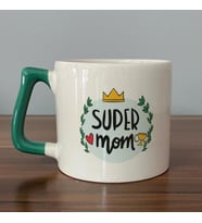 Super Mom Yazı Baskılı Yeşil Kulplu D Kupa
