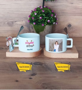 Sosyal Bilgiler Öğretmeni Kupa Bardak Ahşap Altlıklı Kısa Fotoğraflı Öğretmenler Günü Hediyesi