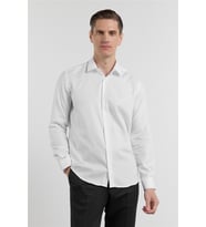 Beyaz Uzun Kol Sert Yaka Balıksırtı Desen %100 Pamuk Slim Fit Gömlek 1004255200