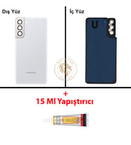 Samsung S21 Plus Gümüş Arka Pil Kapağı Batarya Kapağı Lazer Kesim + B-7000 Yapıştırıcı