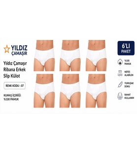 Yıldız Çamaşır Erkek Ribana Slip Külot (07)- 6 Adet