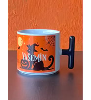İsme Özel Halloween Kedili T Kupa, Cadılar Bayramı Kupası, Kedili Kupa