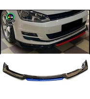 Vw Golf 7 - 7 FL Mavi Renkli Şeritli Dilli Ön Lip 4 Prç Parlak Siyah ABS 2012 - 2019