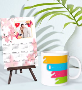 BK Gift Kişiye Özel Yılbaşı Tasarımlı Kupa Bardak ve 13x18cm Fotoğraf Kartlı Şövaleli 2024 Takvim Hediye Seti-13