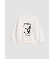LCW Kids Beyaz Atatürk Baskılı Kız Çocuk Kalın Sweatshirt