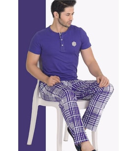 Teknur 30610 Modal Kumaş Mor Renkli Kısa Kol Erkek Pijama Takımı