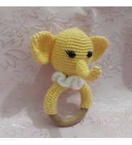 Sarı Fil Diş Kaşıyıcı Çıngırak Amigurumi Organik Oyuncak