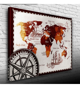 Tarihi Dünya Haritası Kanvas Tablo 50 x 70