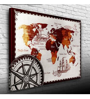 Tarihi Dünya Haritası Kanvas Tablo 50 x 70