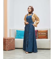 2210-Denim Efsanem Mevlana salopet Koyu Mavi