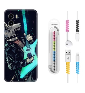 Vivo Y15S Y32 Y33S Y51 Y53S Kılıf Kablo Koruma Spiral Silikon Dog Guitar 1789