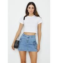 Kadın Kargo Cepli Mini Denim Etek (Mavi)