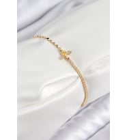 Pirinç Zirkon Taşlı Arı Model Ezme Zincir Gold Renk Kadın Bileklik 5886 - LOHO1488-4047