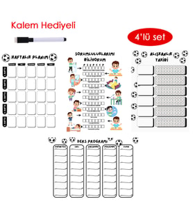 Çocuklar İçin Planlayıcı Set - Siyah Beyaz (Alışkanlık Takibi, Haftalık Planlayıcı, Sorumluluk Takibi, Ders Programı) (Çok Renkli)