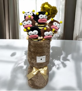 Bal Dudaklı Sevimli Peluş Arılar Peluş Vazo Tasarımlı Buket