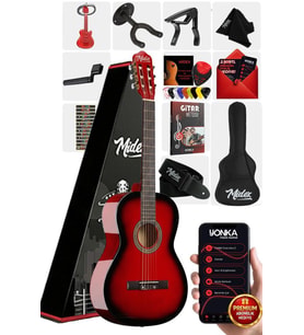 Midex CG-36RD-PAK Kaliteli 36 İnç 3/4 Juniur Çocuk Gitarı 8-12 Yaş Arası (Çanta Capo Askı Nota Sticker Pena Metod)