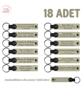 Sütlü Kahve, Sınıfça Paylaşılan Anılar İçin, 18'li Set, Adınıza Özel Üretim Kişisel Anahtarlık