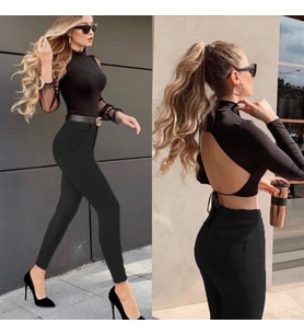 Likralı Yüksek Bel Jean Pantolon (Siyah)