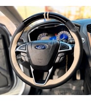 Ford Galaxy Mk4 Dikme Direksiyon Kılıfı Parlak Siyah Bej Detaylı Bej Çift Yüzük ve Dikiş 2015-2023