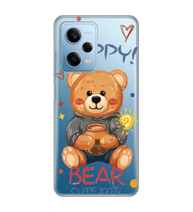 Redmi Note 12 Pro 5G Uyumlu Happy Bear Tasarımlı Şeffaf Telefon Kılıfı