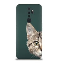 Oppo A5 2020 Uyumlu Lansman Kılıf Catface Tasarımlı İçi Kadife Kapak-Yeşil (Şeffaf)