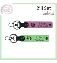 Eşe Verilebilecek Şık Hediye, Gemi Figürlü İsimli Anahtarlık Takımı, Pembe-Fıstık Yeşil (Çok Renkli)
