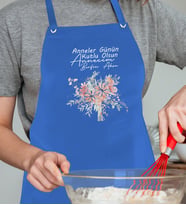 BK Gift Kişiye Özel İsimli Anneler Günü Tasarımlı Profesyonel Mavi Mutfak Önlüğü, Aşçı Önlüğü, Şef Önlüğü, Anneye Hediye-19