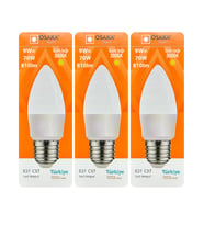 (3 Adet) Osaka 9W (70W) Sarı Işık (3000K) E27 Duylu (Kalın Duy) Led Mum Ampul