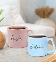 BK Gift Kişiye Özel İsimli Pastel Pembe ve Mavi 2'li Middle Kupa Bardak Seti-5, Sevgiliye Hediye, Ev Hediyesi, Arkadaşa Hediye