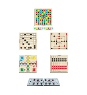 Ahşap Zeka Oyun Seti 6 lı, Mangala + 9 Taş + Dama + Atla Topla + Kızma Birader ve Reversi