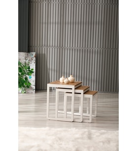 Üçlü Zigon Sehpa 50x40x52/45x40x46/40x40x40 Beyaz Atlantik Çam