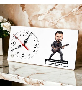 Elektro Gitarist Müzisyen Erkek Karikatürlü Masa Saati