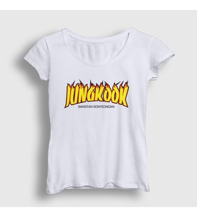 Presmono Kadın Beyaz Thrasher K Pop Jungkook Bts T-Shirt 272817tt (Beyaz)