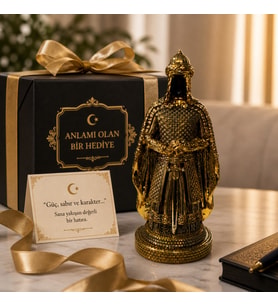 Prestij Güç Sembolü Tarihi Osmanlı Zırhlı Pelerinli Savaşçı Asker Biblo Anlamlı Hediye Gold 28 CM