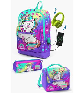 Coral High Kids Lavanta Su Yeşili Unicorn Desenli USB'li 3’lü Okul Çanta Seti - Kız Çocuk