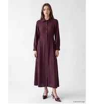 LCW Modest Bordo Yanları Bağcıklı Gömlek Elbise