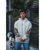Kuru Kafa Baskılı Kapşonlu SweatShirt - Beyaz