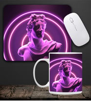 Baskılı Kupa & Mor Renk Estetik Heykel Motifli Mouse Pad 23x19cm Fare Altlığı Kaydırmaz Taban De587 Ofis Hediyesi