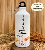 Kişiye Özel Çiçek Desenli Kancalı Su Matarası 600 ml