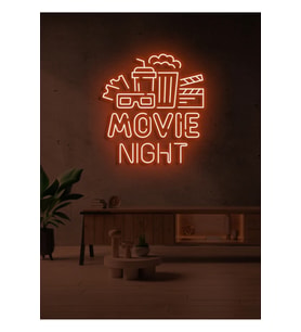 MOVIE NIGHT Yazılı ve Şekilli Neon Tabela