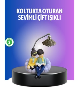 Kitap Okuyan Çift Figürlü Gece Lambası Romantik Dekoratif Masa Lambası